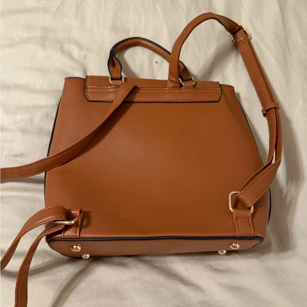 Woven faux leather backpack no brand NWOT camel brown